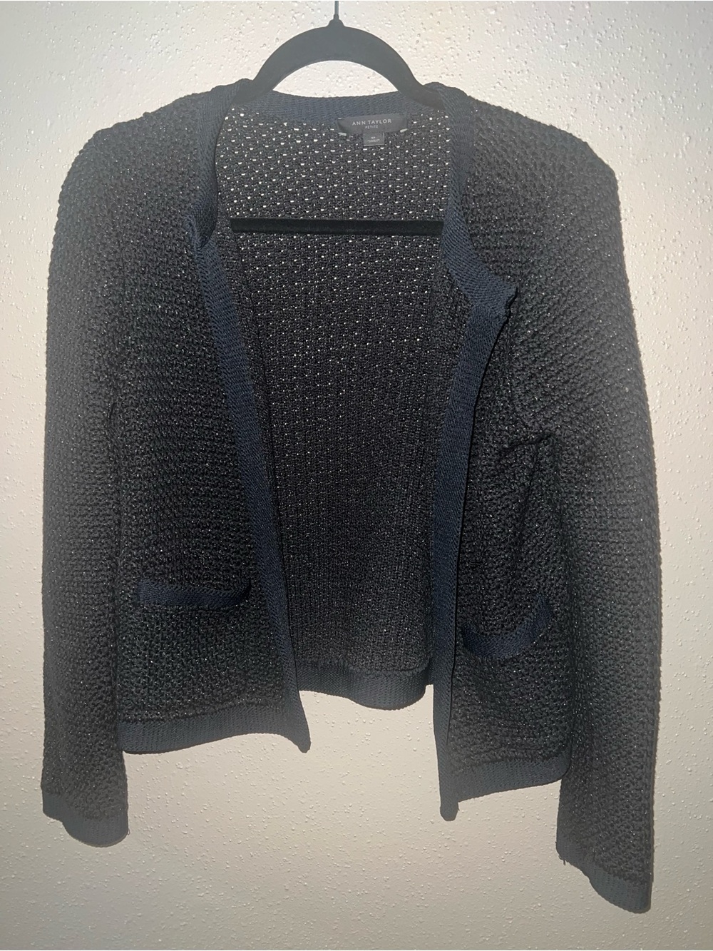Ann Taylor Black Textured Open-Front Cardigan Jacket
